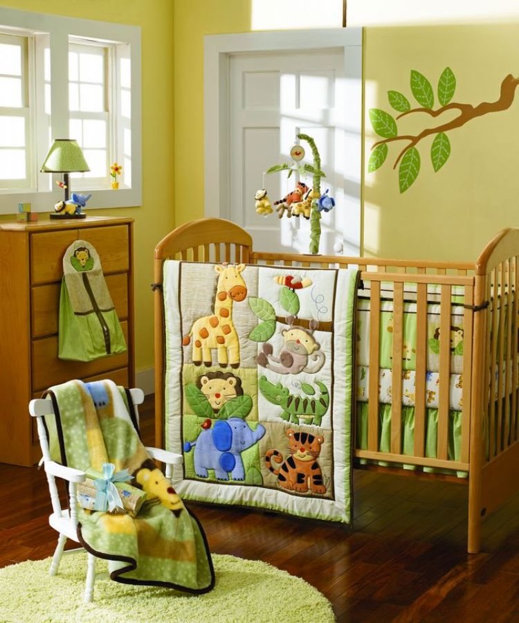 Animal World Green Color Theme Baby Boy Bedding 9pcs Crib Set