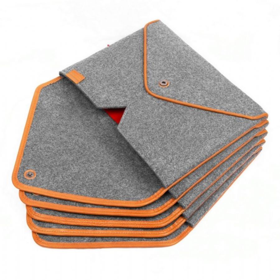 Wool Felt Bag Sleeve Case Cover Protector Genuine Leather Edge With Pocket For Apple Macbook Air 13