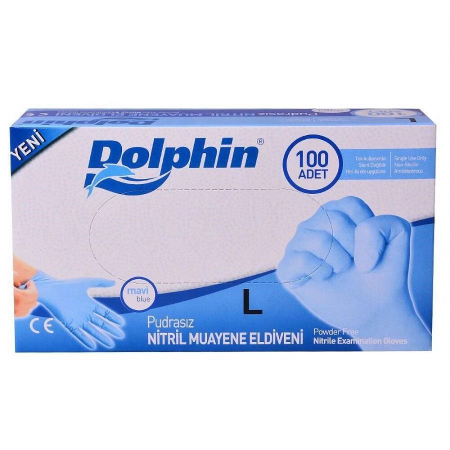 Dolphin Mavi Pudrasız Nitril Muayene Eldiveni